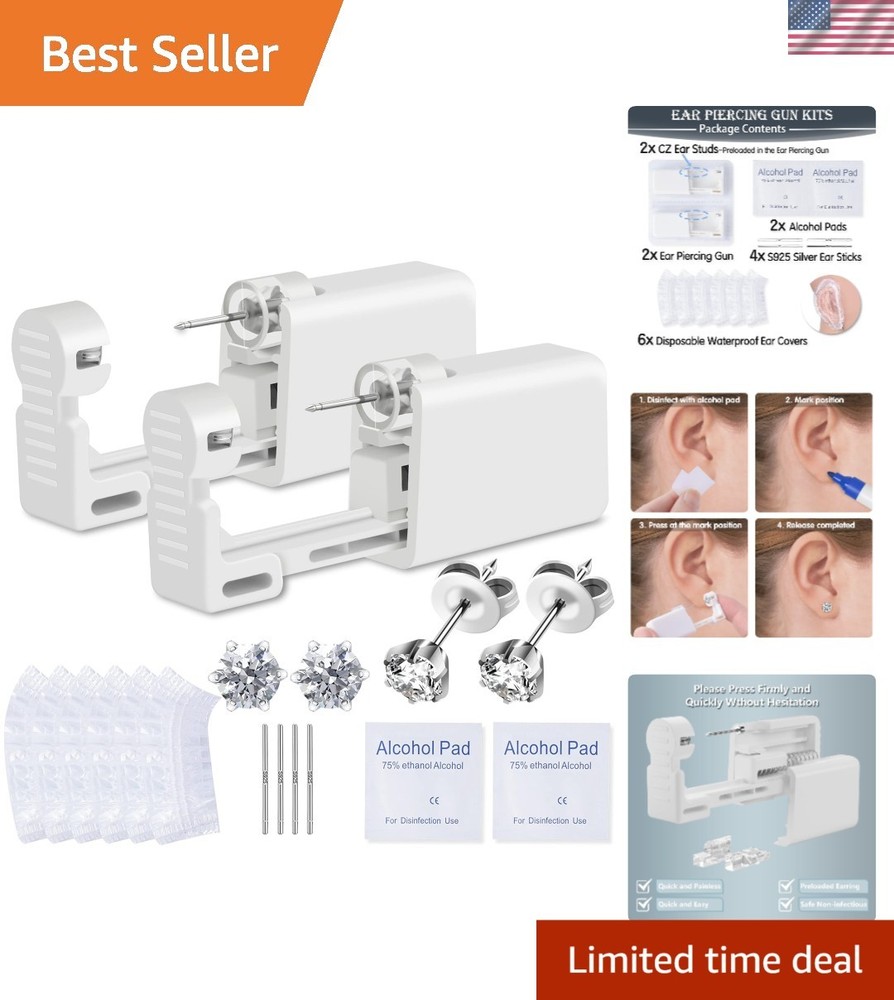 Complete Ear Piercing Kit - Disposable Guns, Surgical Steel Studs & Instructions