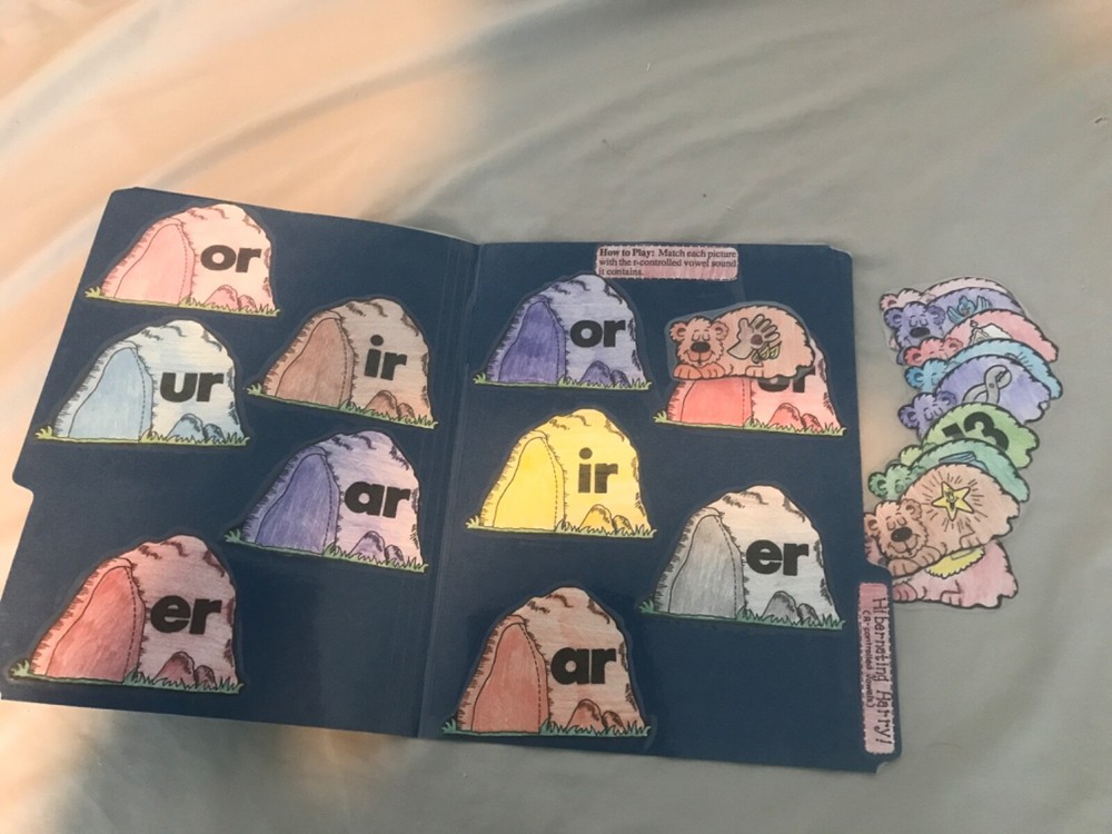 Hibernating Harry, R control vowels Grades 3-4 language arts file folder game