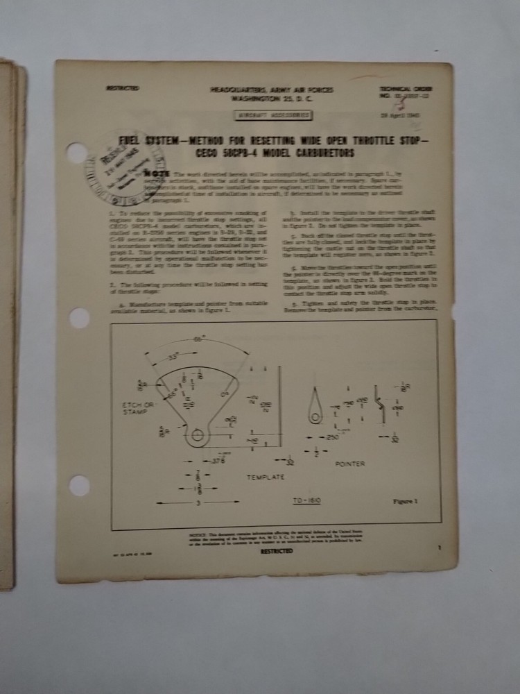 Chandler-Evans Model 58CPB-4 Carburetors Technical Orders-Original