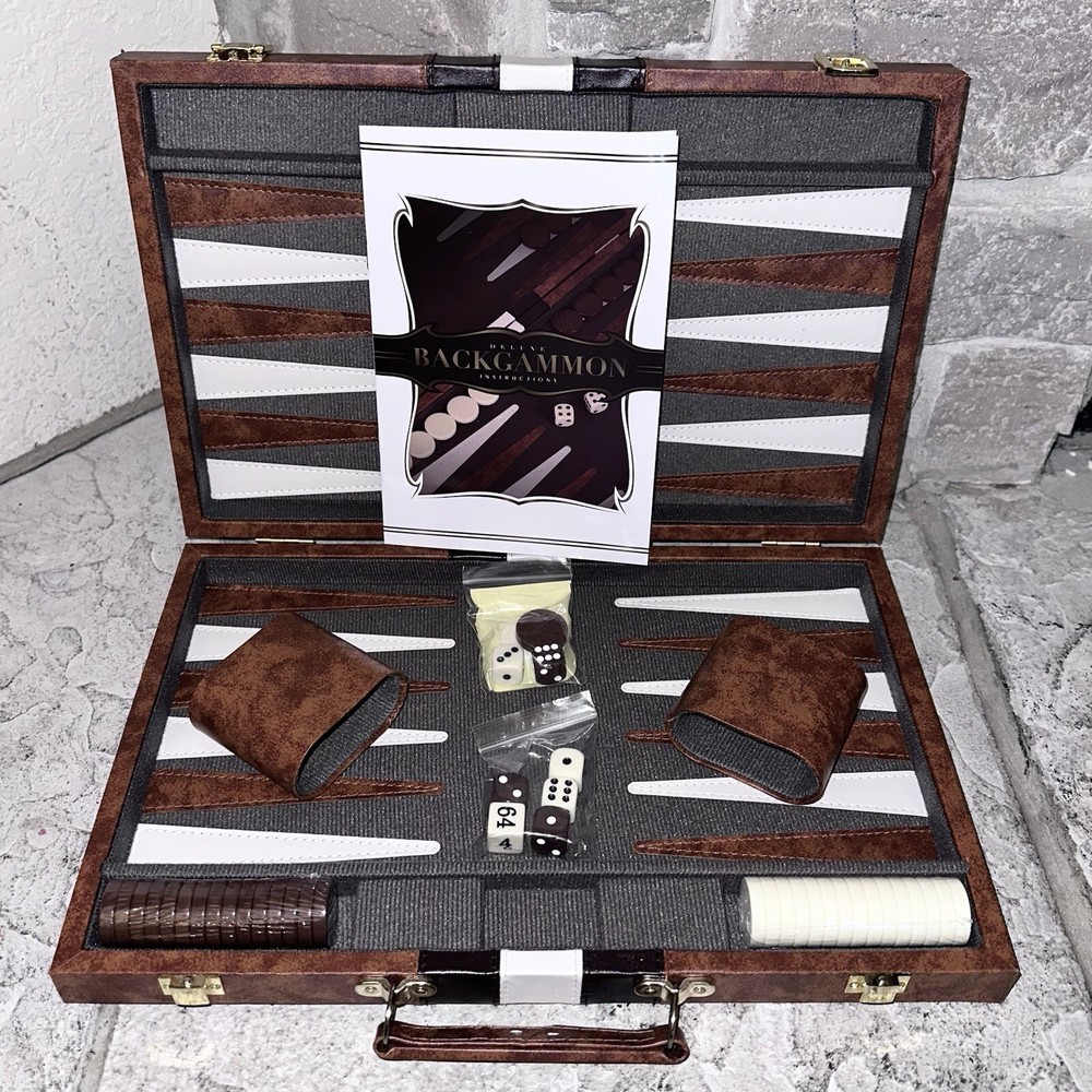New Pressman Backgammon Complete Set 20x15” Board Gray/Black Chips