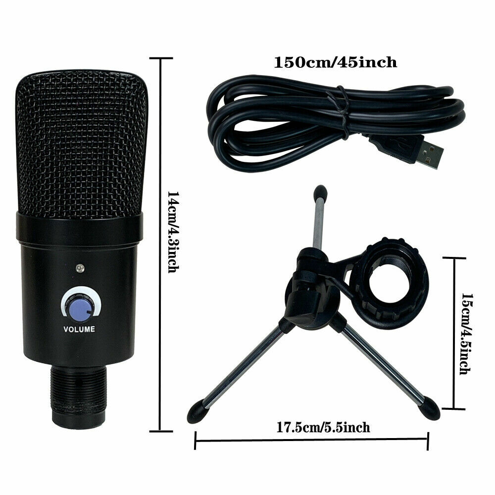 USB Condenser Microphone Kit Complete Set For PC Laptop Studio Recording Singing