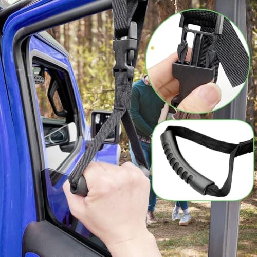 2 Pack Foldable Car Door Handle for Elderly with Adjustable Standing Aid Blue