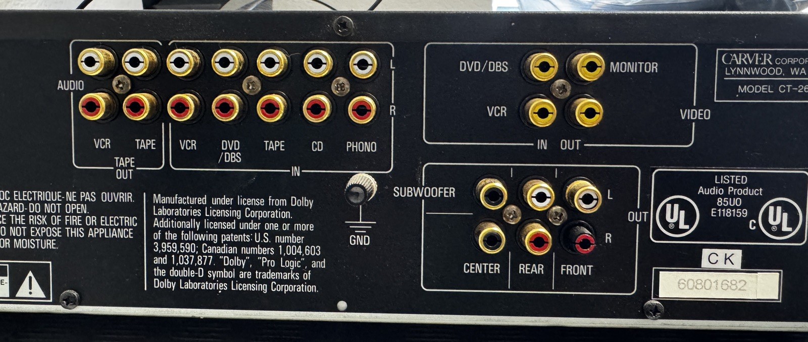 CARVER CT-26v A/V Preamplifier/Tuner