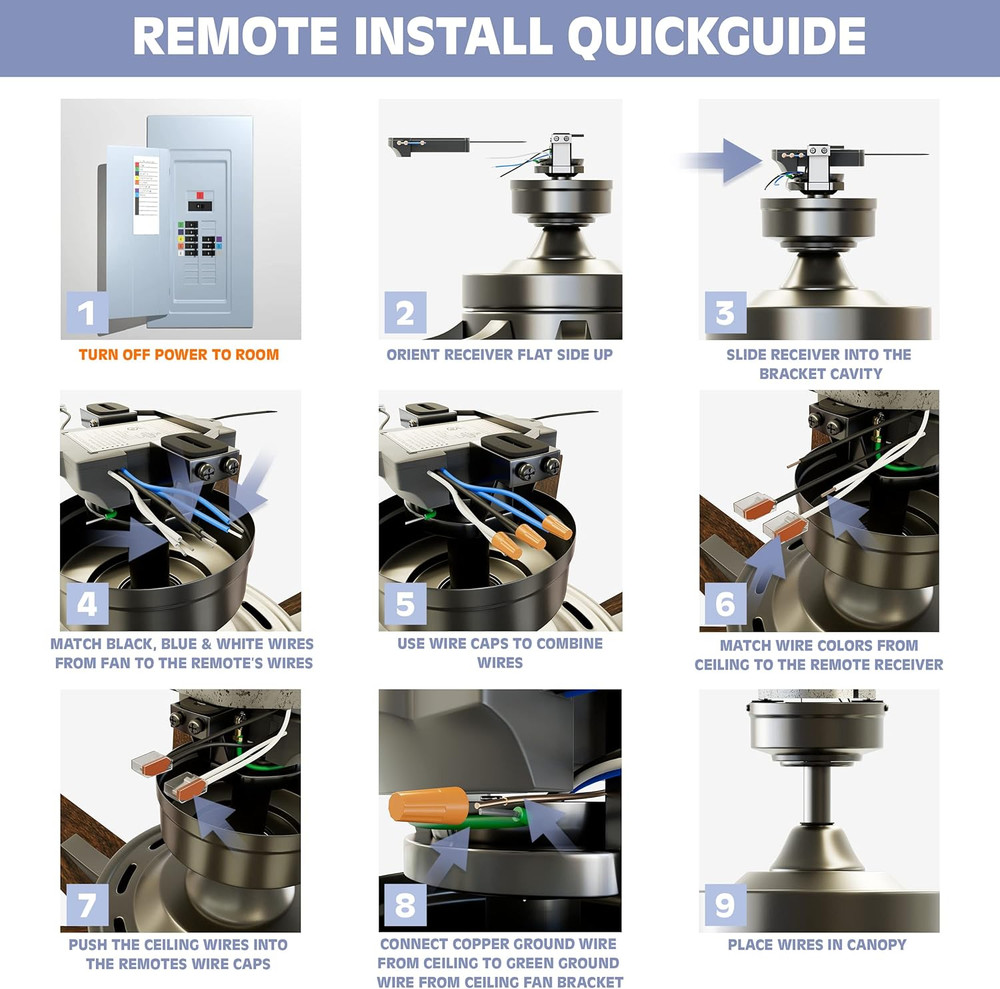 Universal Ceiling Fan Remote Control Kit with Receiver, Wall Dock and Batteries,