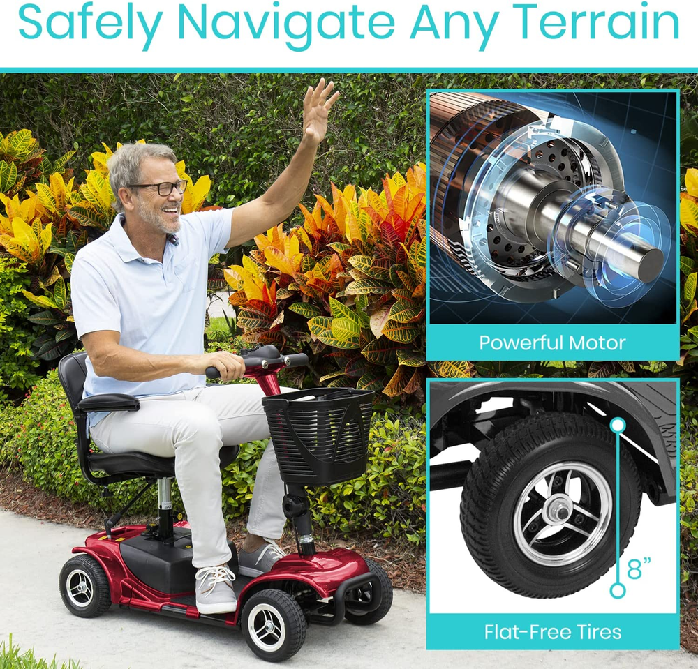 Vive 4 Wheel Mobility Scooter - Electric Powered Wheelchair Device - Compact Hea