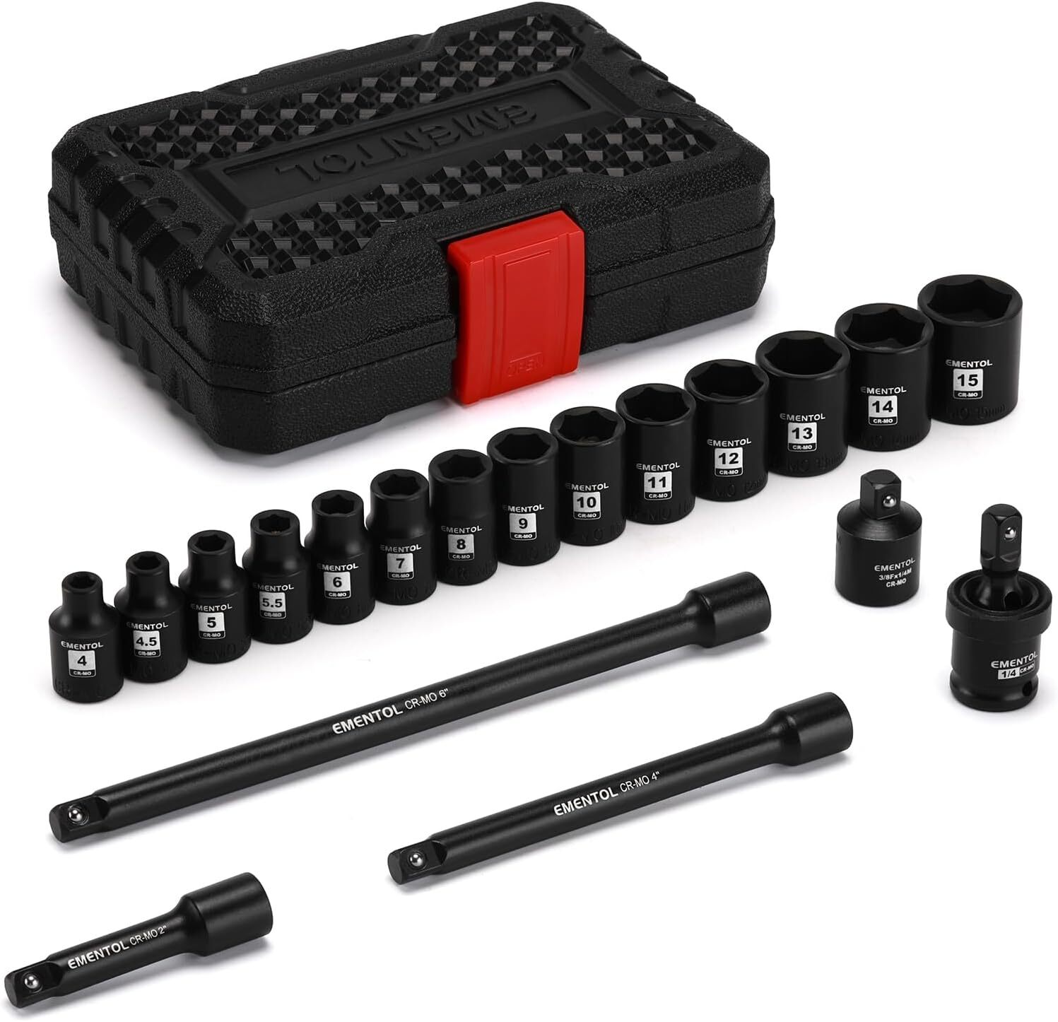 19PCS 1/4 " Drive Magnetic Impact Socket Set 4-15mm 6 Point Shallow Cr-Mo