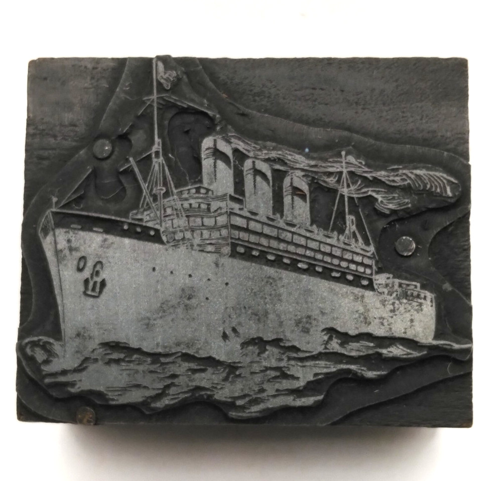 Vintage Printing Letterpress Printers Block Old Ship