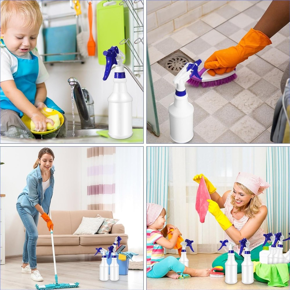 12 Pcs 16 Oz Plastic Spray Bottle, Adjustable Empty Reusable Sprayer for Cleanin