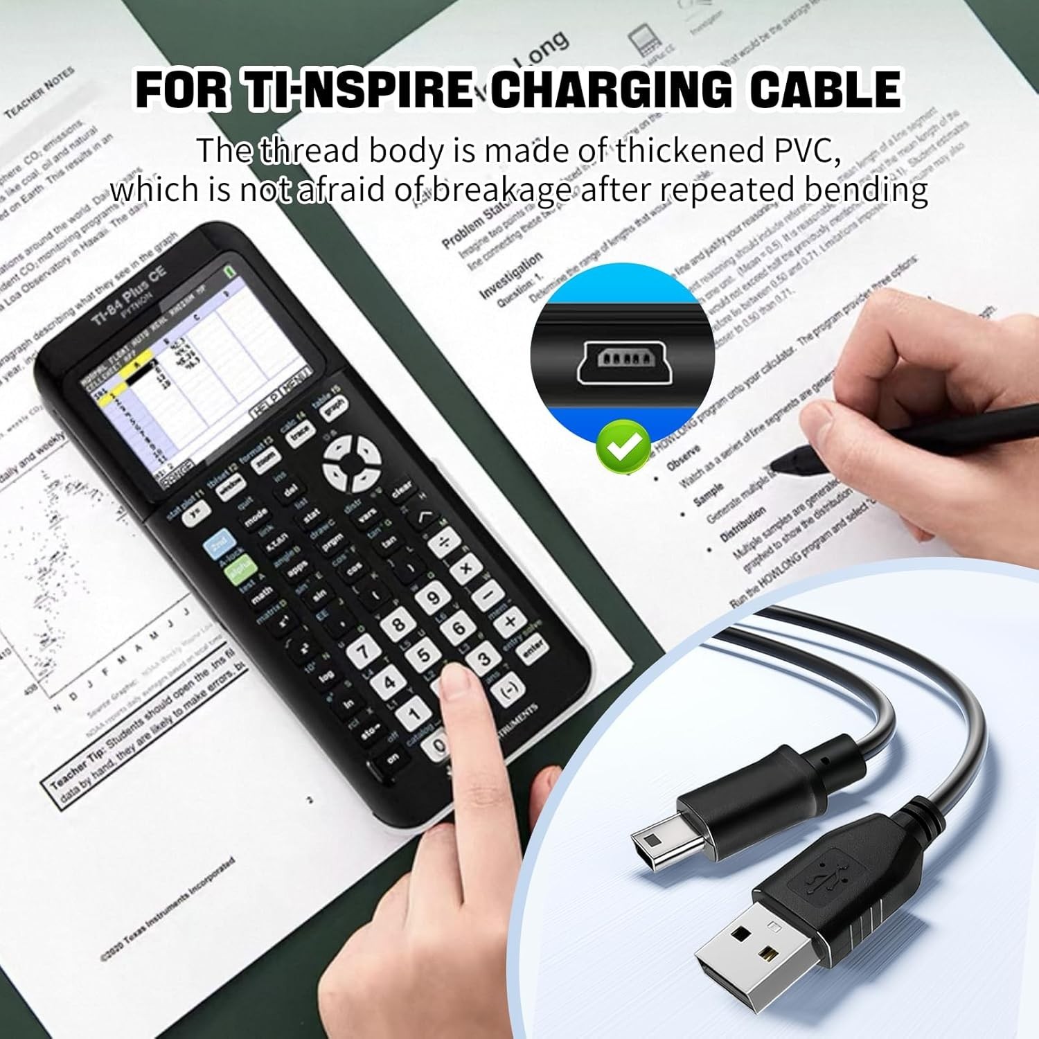 Ti-84 Plus ce Charger, ti84 Charger Cable for Texas Instruments Black