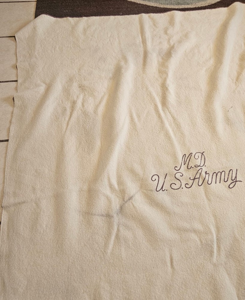 Vintage Marshall Field & Co 1944 WWII US Army MD Wool Blanket 76x54 Pre Owned A4