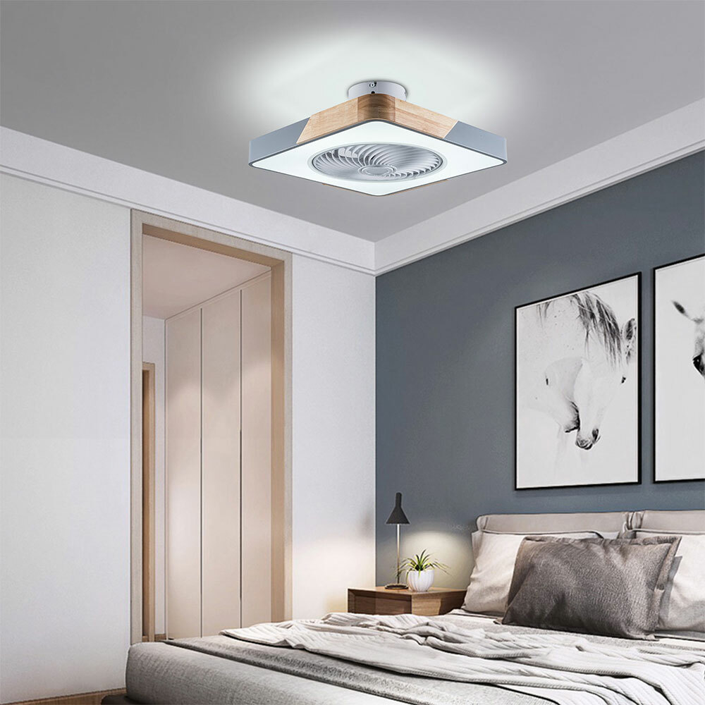 Modern Ceiling Fan Light Dimmable LED Remote Control Flush Mount Lamp Bladeless