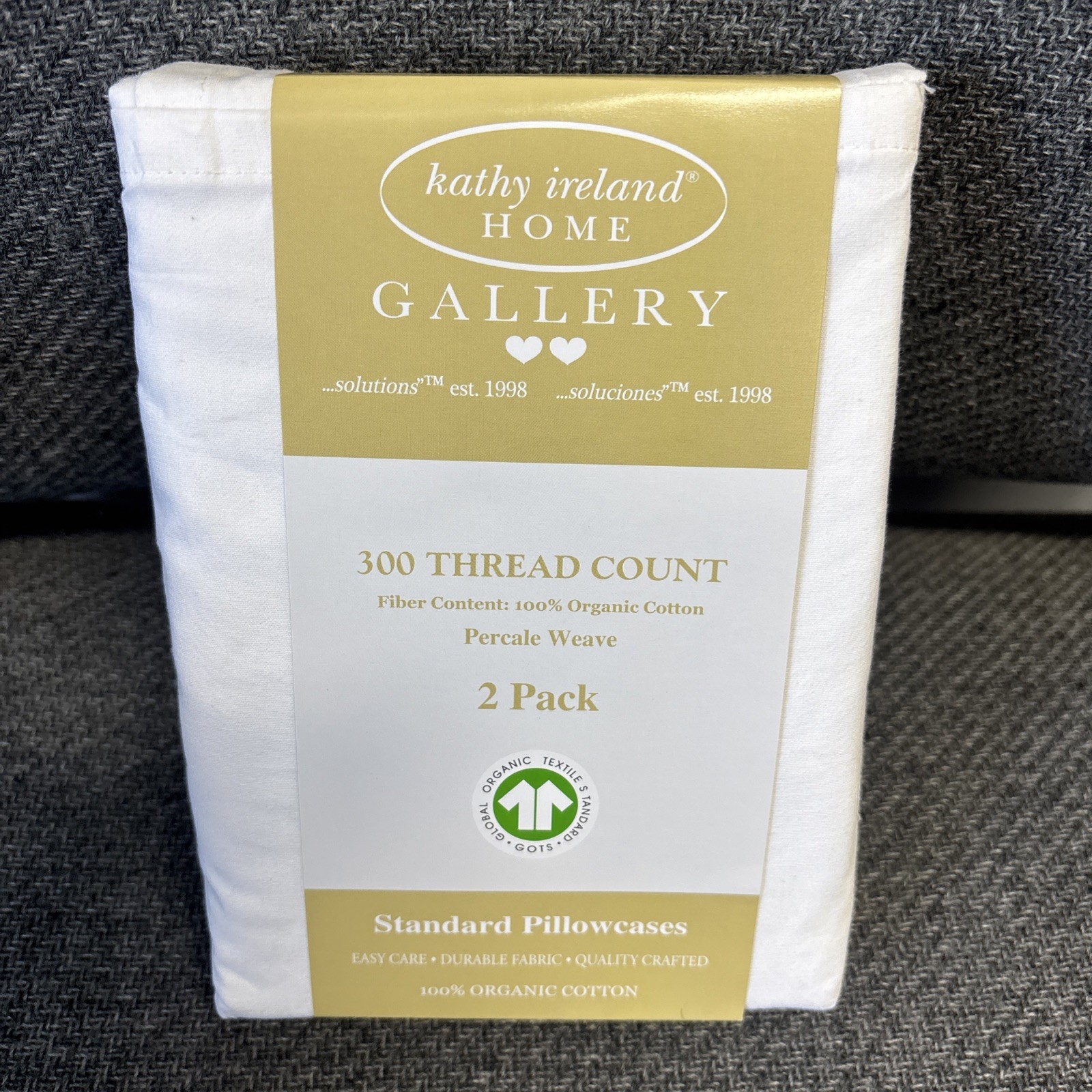 KATHY IRELAND 300 Thread Count Organic 100% Cotton STD PILLOW CASES PURE WHITE