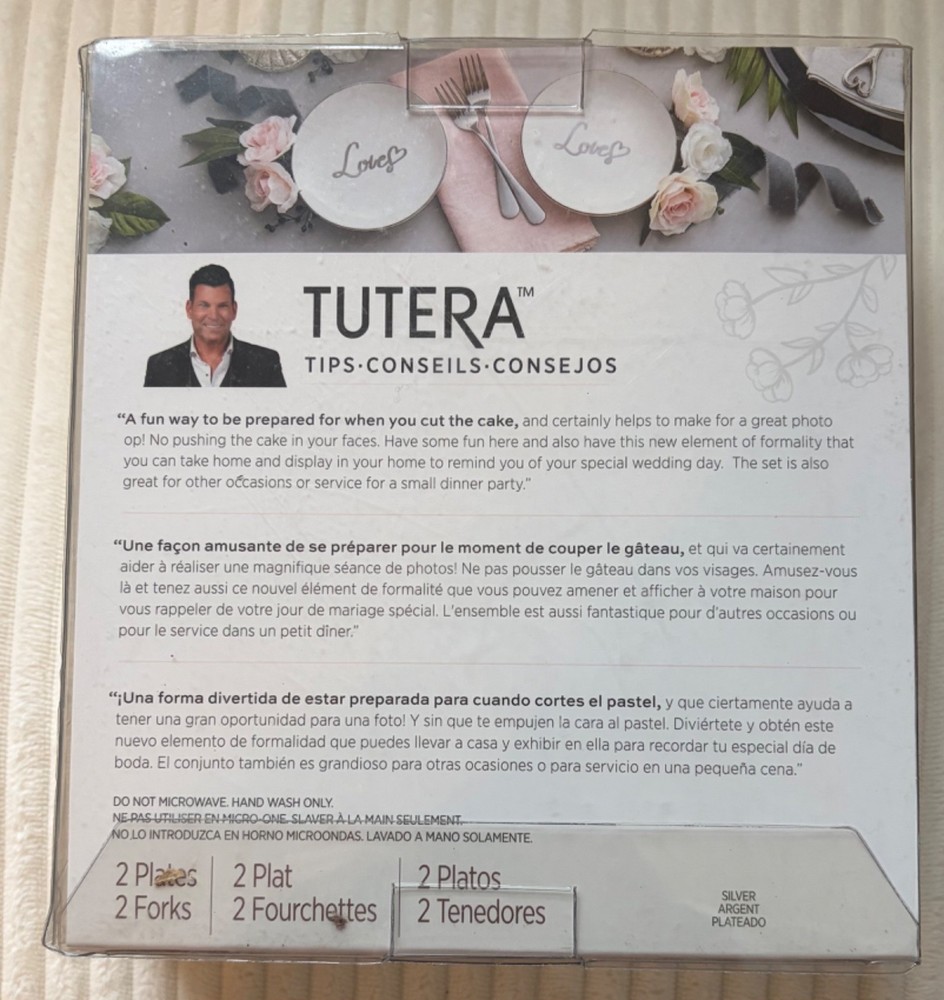 David Tutera Wedding Bride Groom Cake Plate Fork Set 4 PC
