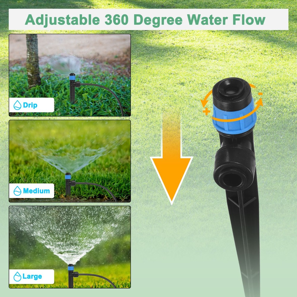 25-Pack Drip Irrigation Emitters, Adjustable 360 Degree Drippers, Blue