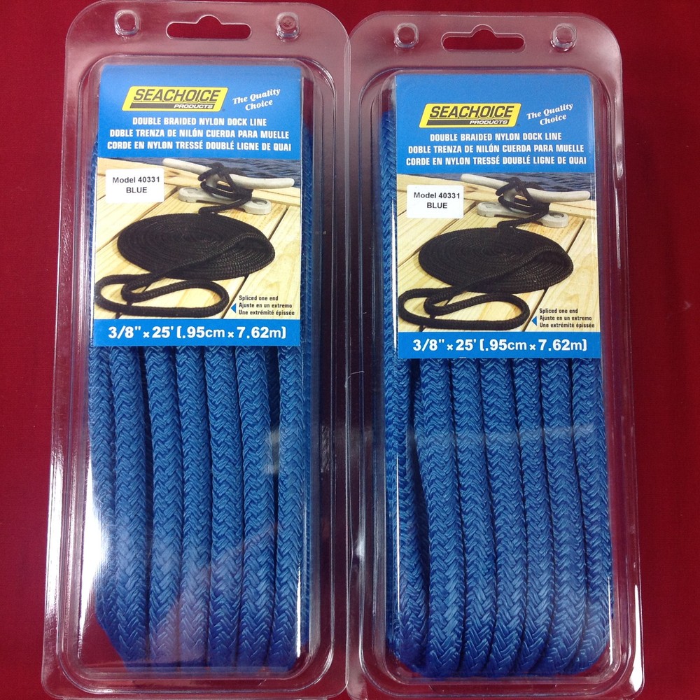 DOCK LINE DOUBLE BRAIDED NYLON ROPE 3/8" x 25' BLUE 2 PACK