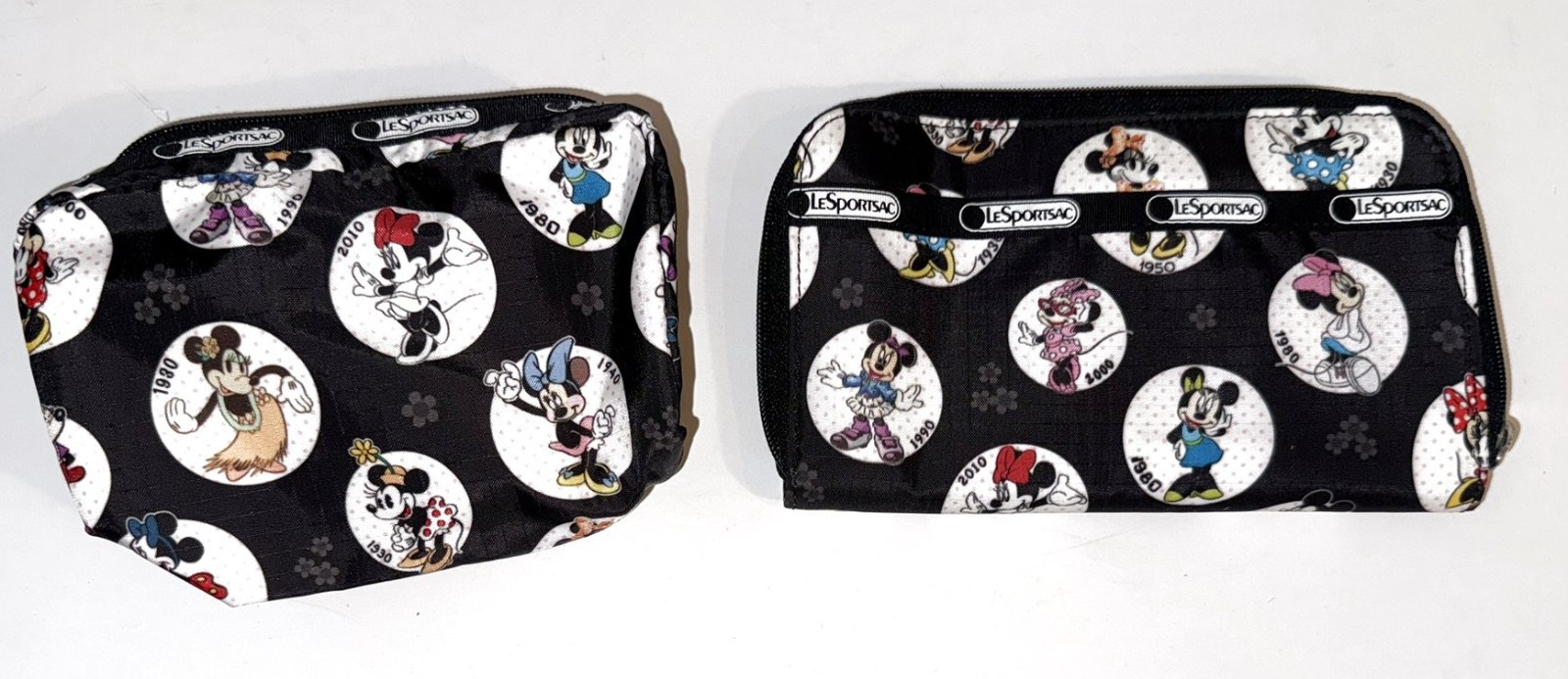 2X Disney LeSportsac 2015 Minnie Mouse Rock the Dots zippered bag case wallet