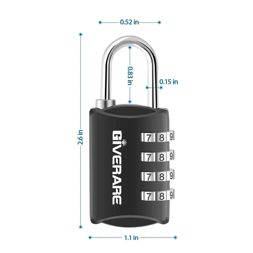 GIVERARE 4 Pack Combination Lock, 4-Digit Padlock Keyless, Resettable Black
