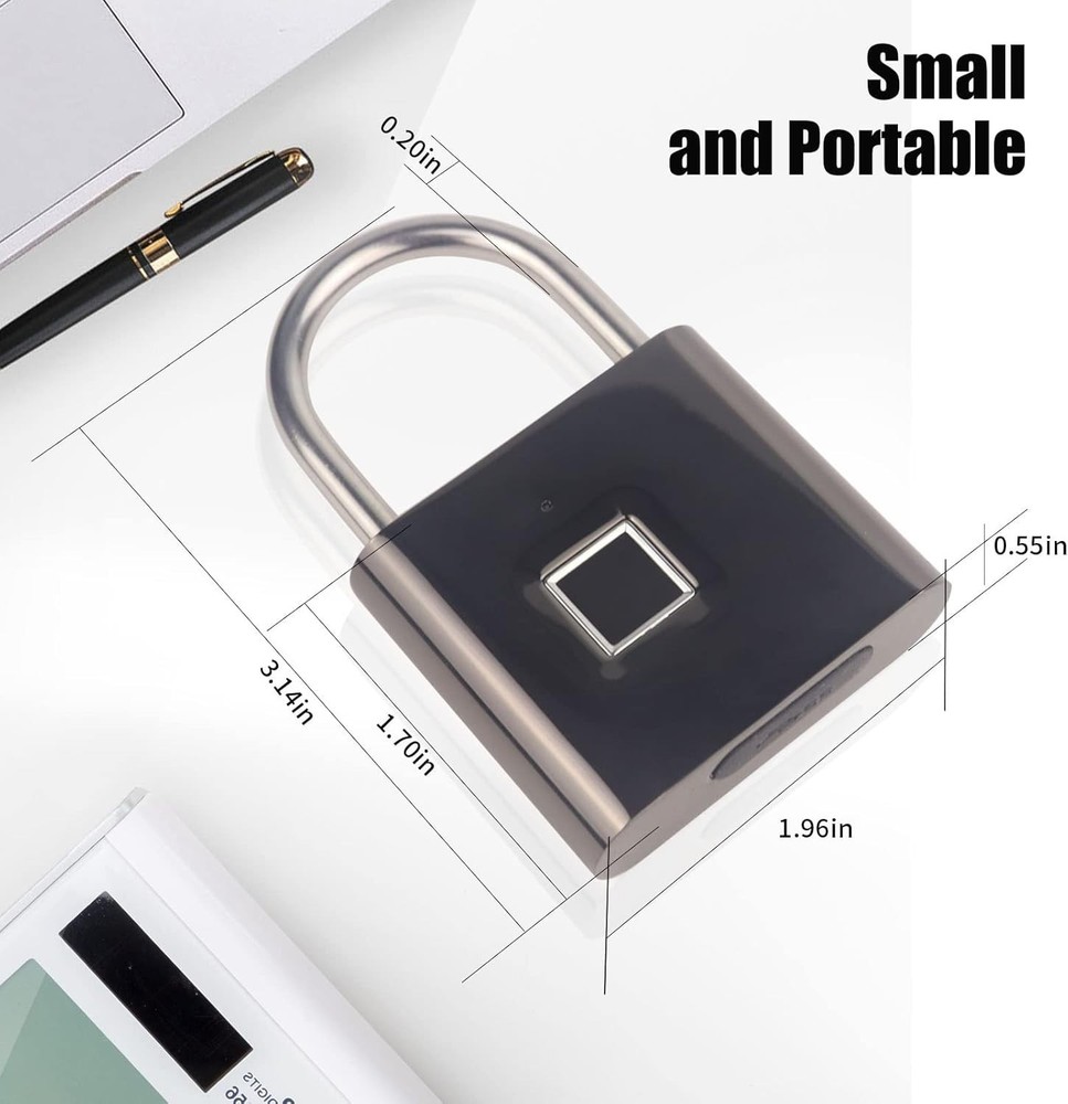 Keyless Portable USB Charging Fingerprint Lock,Smart Padlock Quick Unlock Wat...