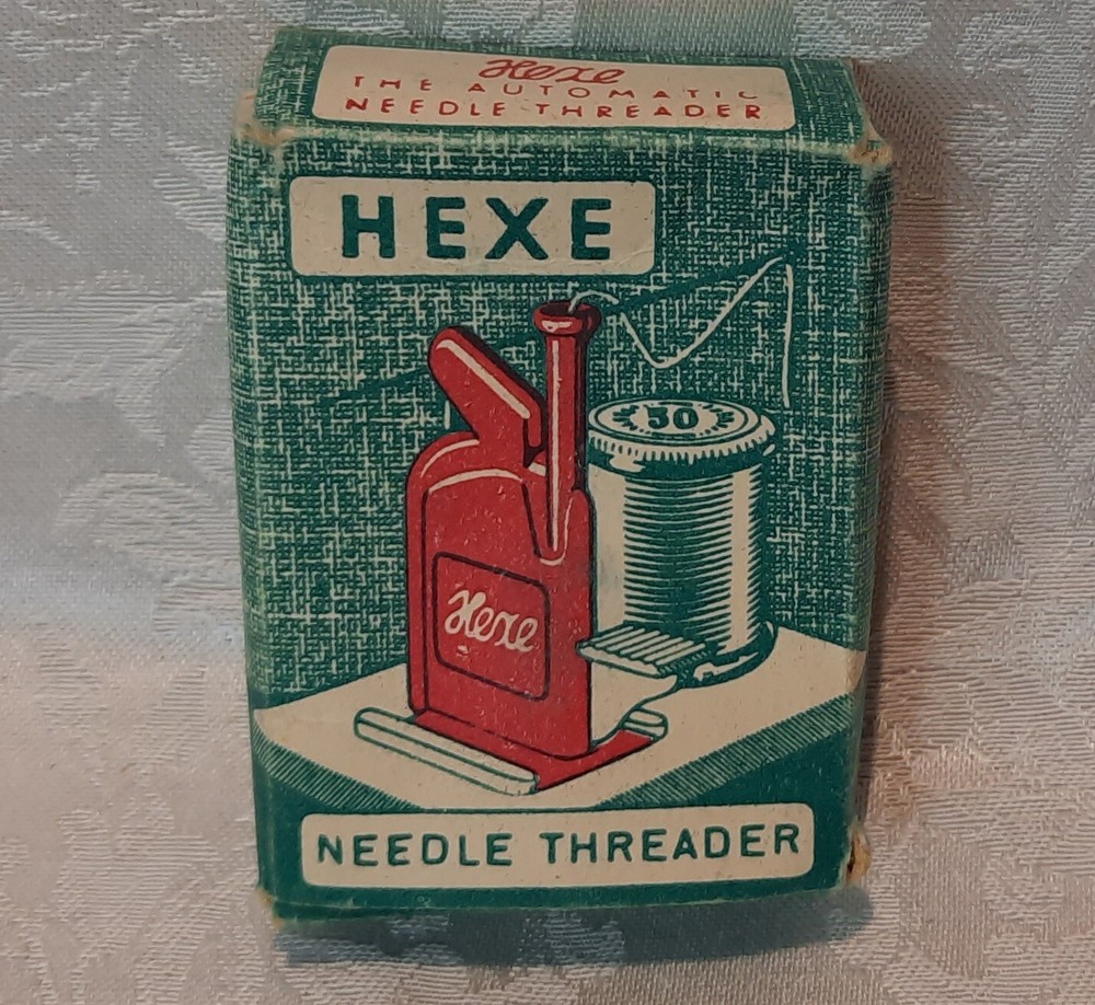 Vintage Plastic Hexe Automatic Needle Threader with Instructions Antique