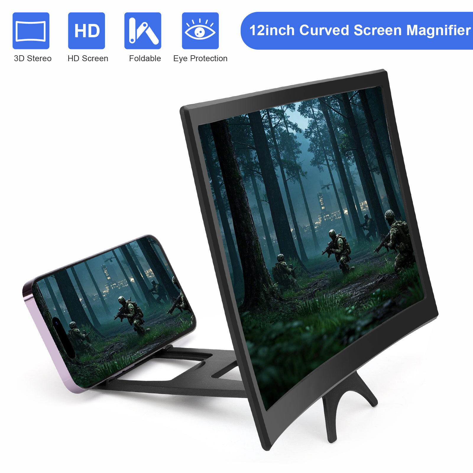12-Inch Mobile Phone Curved Screen Magnifier Video Stand