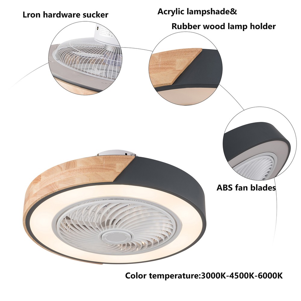 22'' Modern Ceiling Fan with Remote Dimmable LED Light Flush Mount Chandelier