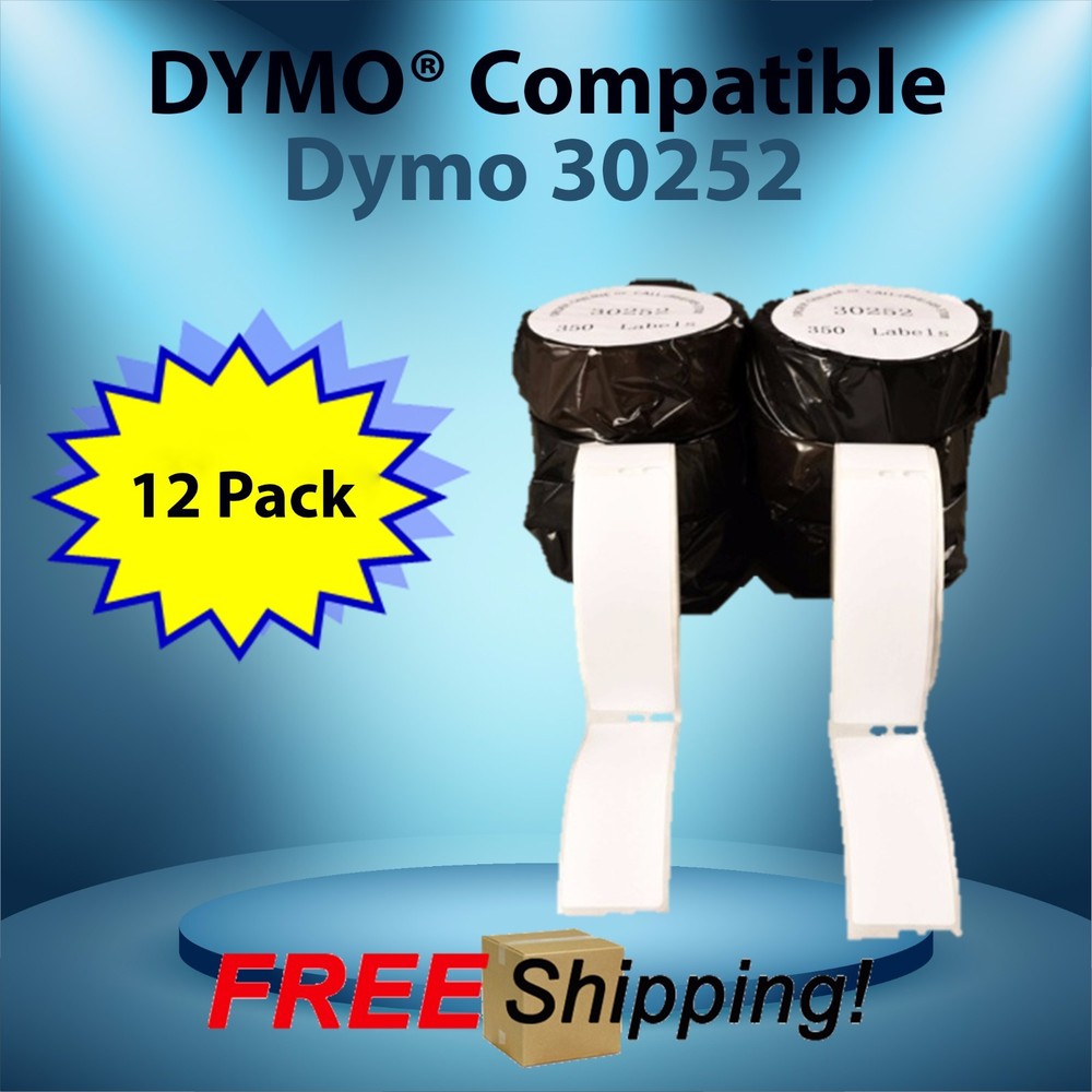 12 Rolls 30252 Dymo® Compatible White Rectangular Labels for Mailing, Shipping.