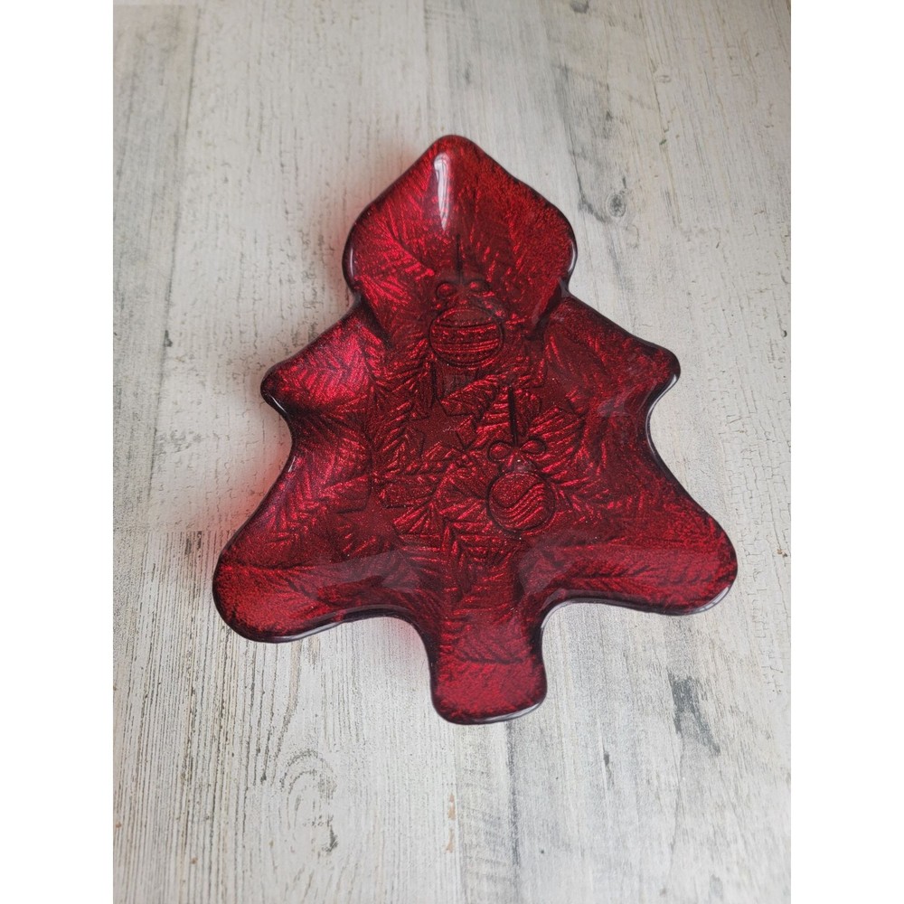 Red glitter Xmas tree trinket dish candy Bowl home decor