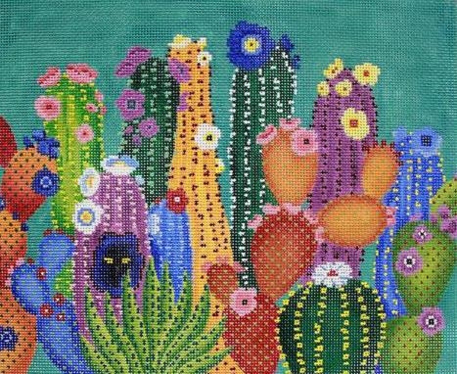 Needlepoint Handpainted JP Needlepoint Cactus Smacked Us