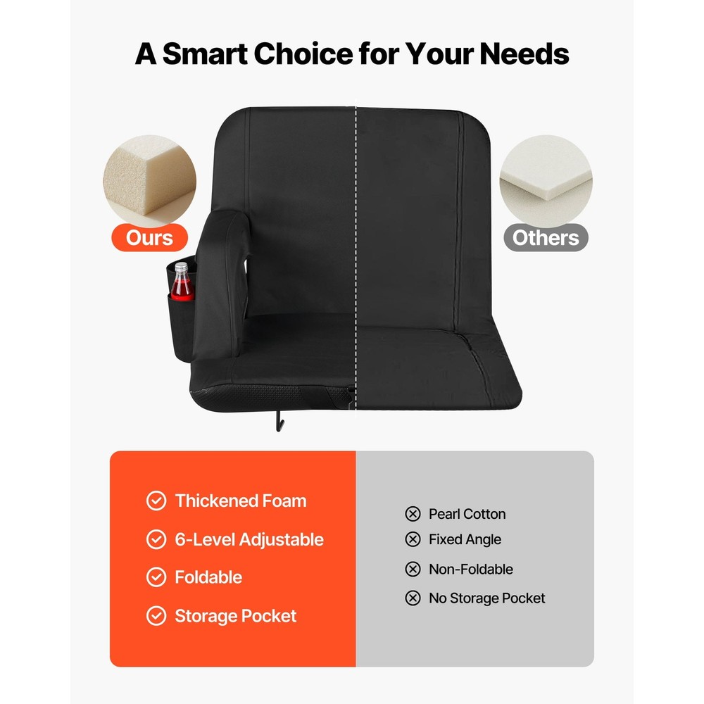 Stadium Seat with Adjustable Angles, 2.9'' Padded Cushion, Back Support