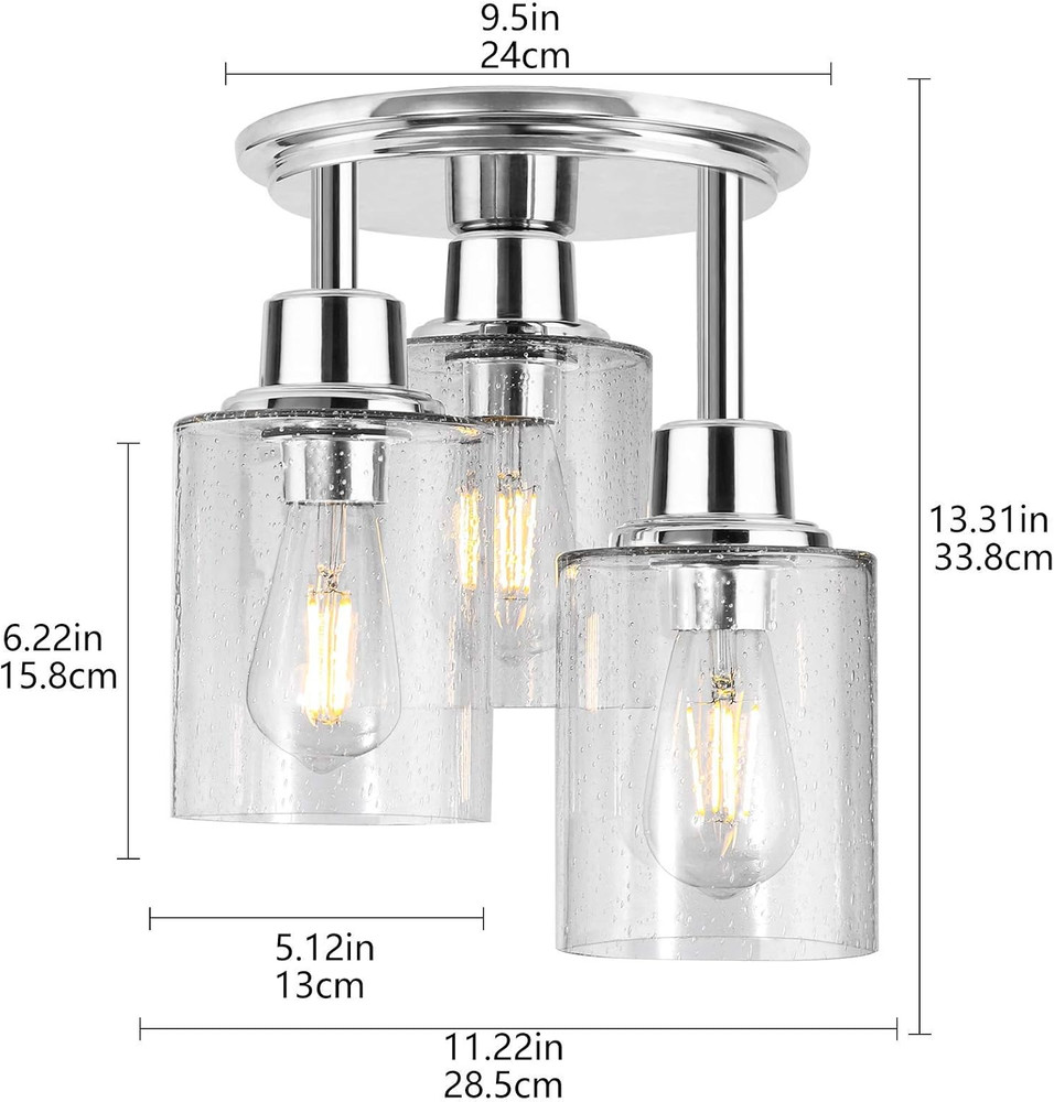 Semi Flush Mount Ceiling Light, 3-Light Close to Ceiling Light Fixtures, Electro
