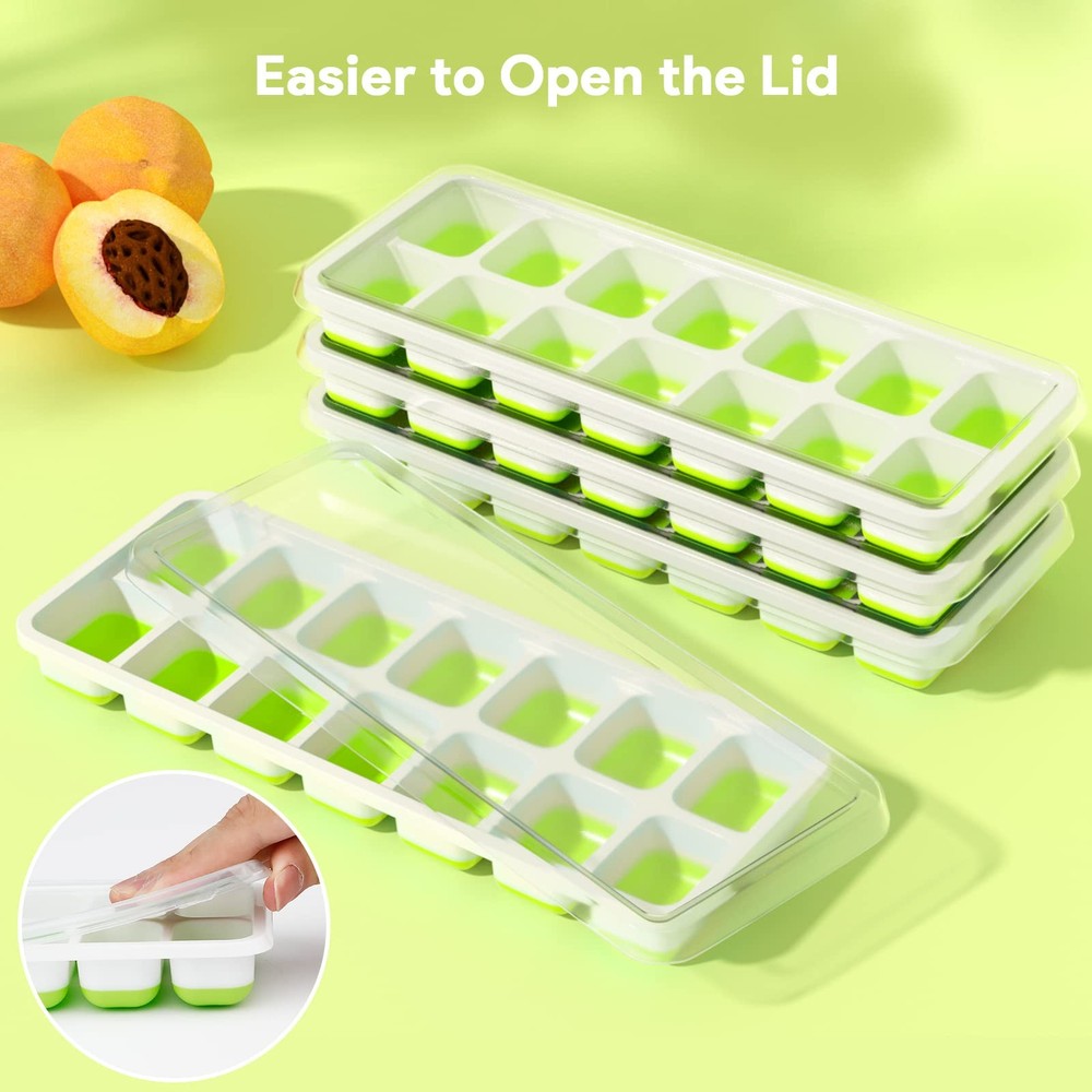 Ice Cube Trays Silicone with Removable Lid Easy Release 4 Pcs