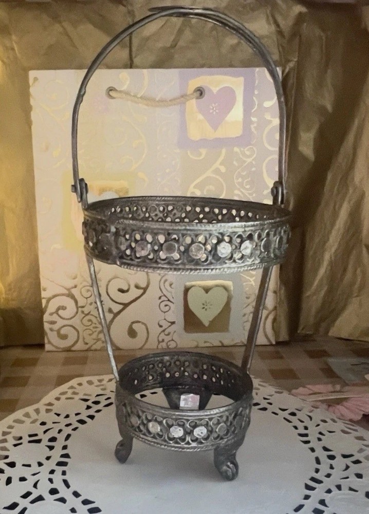 Vintage Alda's Forever India Silver-Plated Two-Tier Footed Serving Caddy Trinket