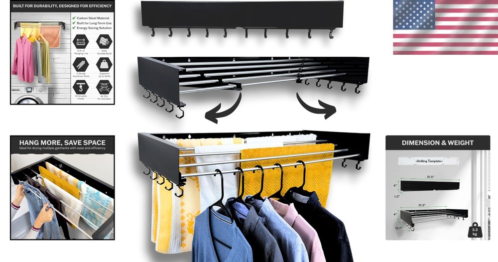 Retractable Clothes Drying Rack – Easily Install & Foldable for Small Spaces