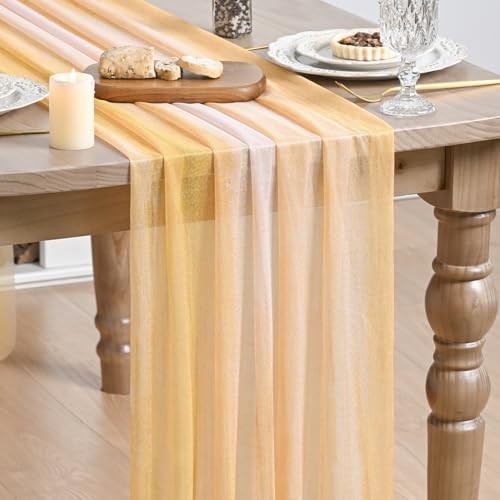 Boho Stripes Spring Chiffon Table Runner 120 Inches 28" x 120" Yellow