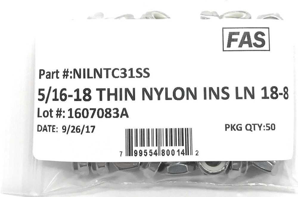 (50) 5/16-18 Stainless Steel Nylon Insert Jam Thin Nuts NTE Locking Nuts
