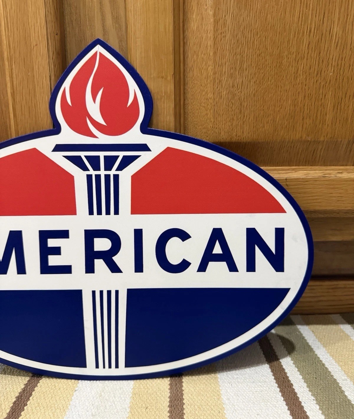 American Gas Oil Flange Sign Amoco Double Sided Vintage Style Wall Decor