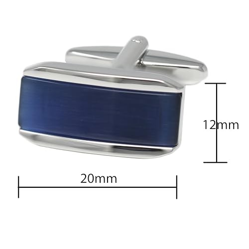 Rectangle Navy Cats Eye Cufflinks With Box (Navy)