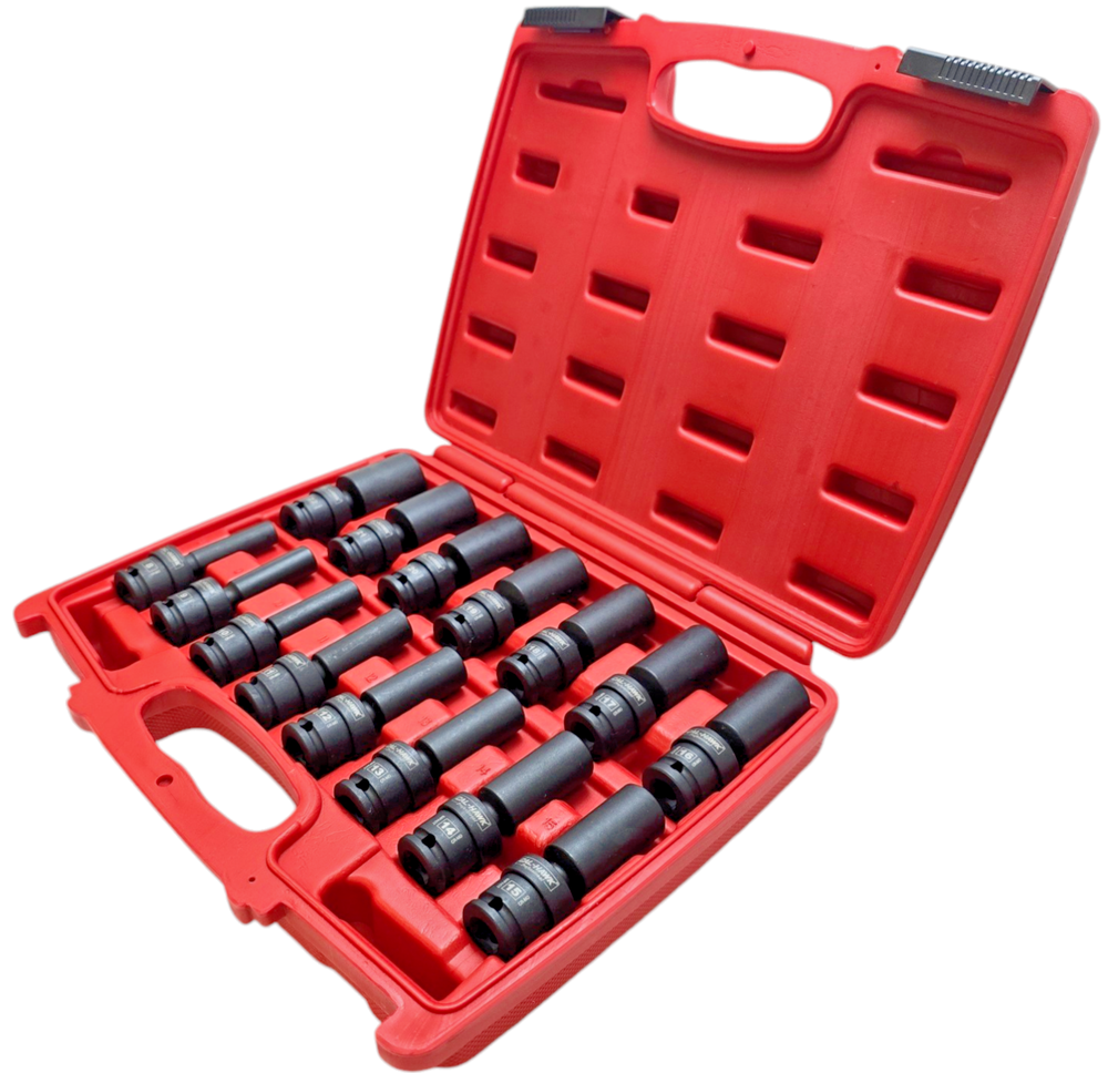 15PC 3/8"DR.Universal Swivel Deep Impact Socket Set(METRIC)PRO Radius 8-22mm Set