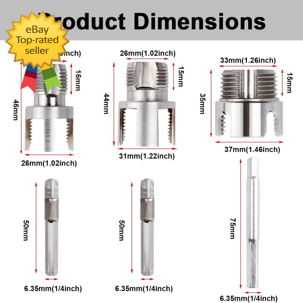 3Pcs PVC Pipe Threader Kit 1/2" 3/4" 1" NPT Integrated Internal & External Pipe