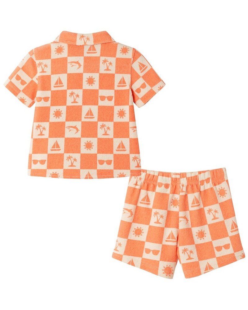 Andy & Evan 2Pc Printed Check Textured Short Set Orange 3/6M