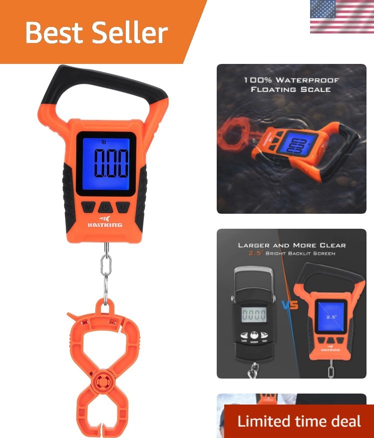 Fish Scale, Floating Waterproof Digital Scale, 2.5” Large LCD Display, 110lb ...