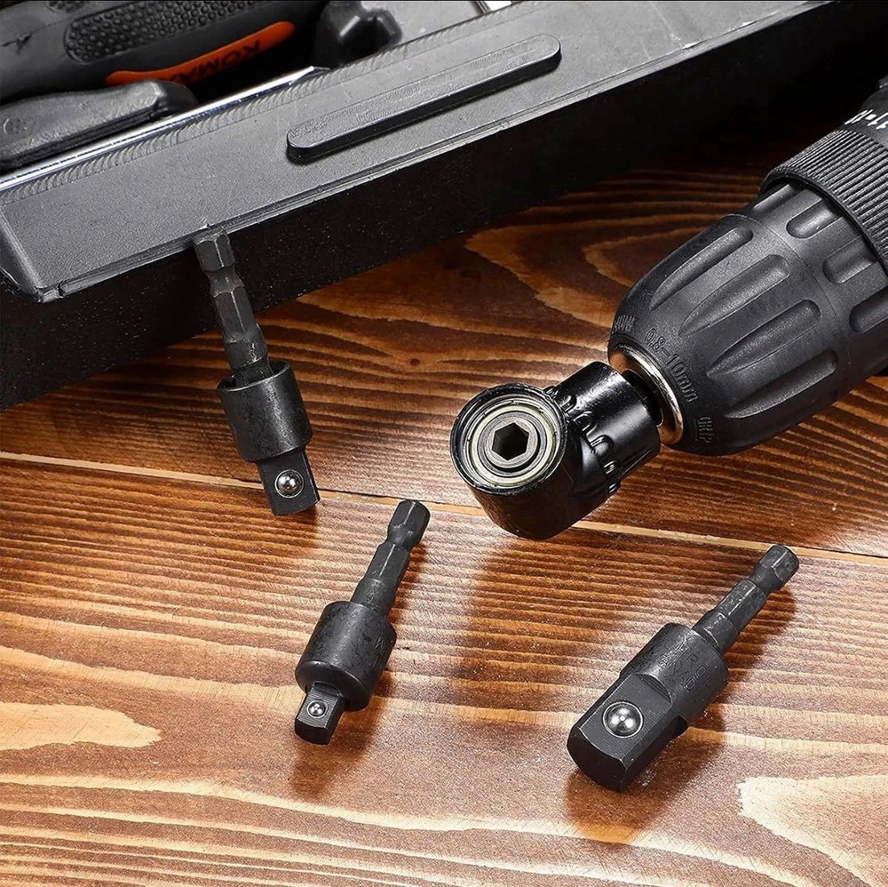 105° Right Angle Drill Adapter Set - 4-in-1 Socket Extensions for Tight Spaces