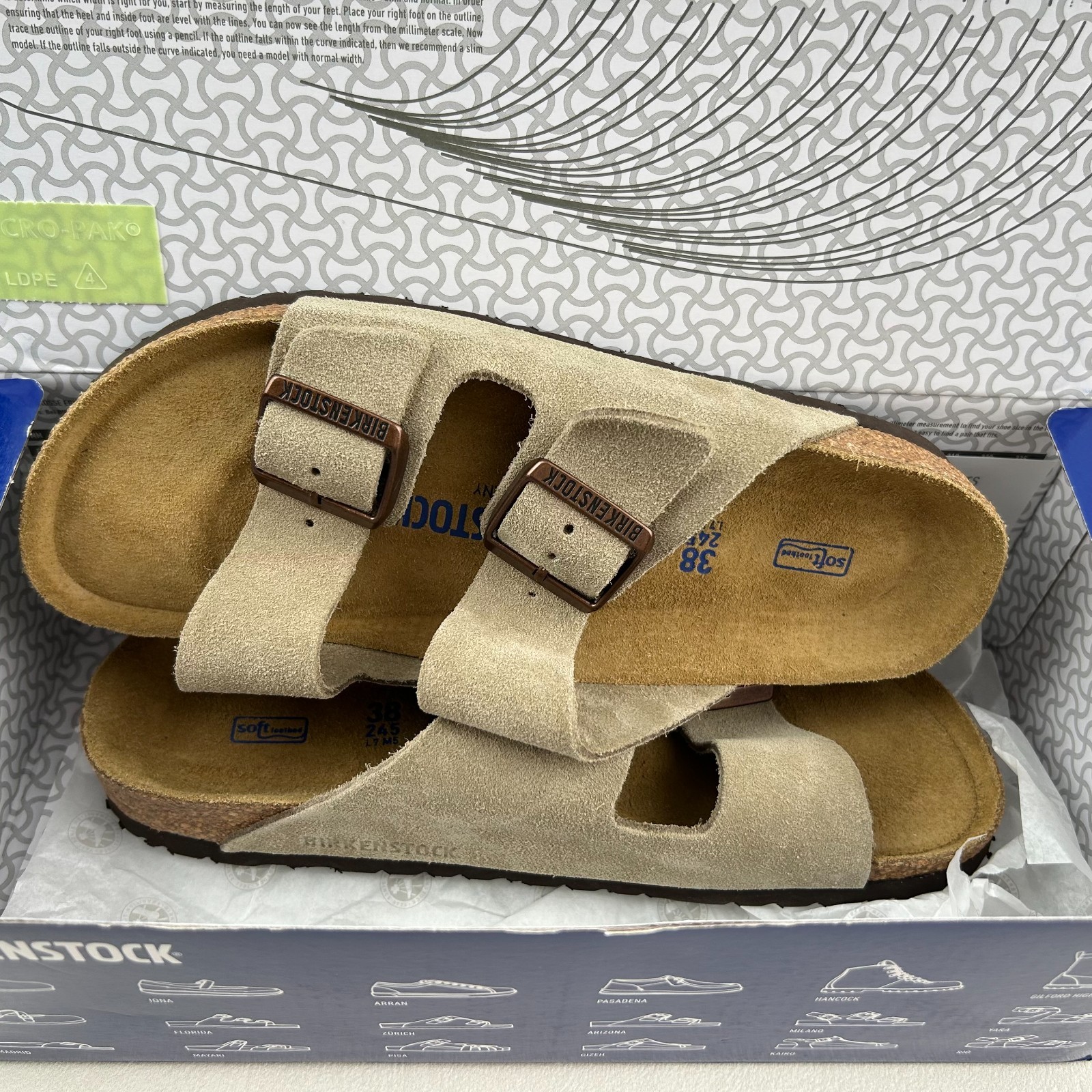 Birkenstock Arizona Taupe Sandals Soft Footbed Suede Leather Sizes 37-45