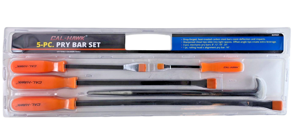 5pc Mechanic Pry Bar Set with Rolling head alignment pry bar