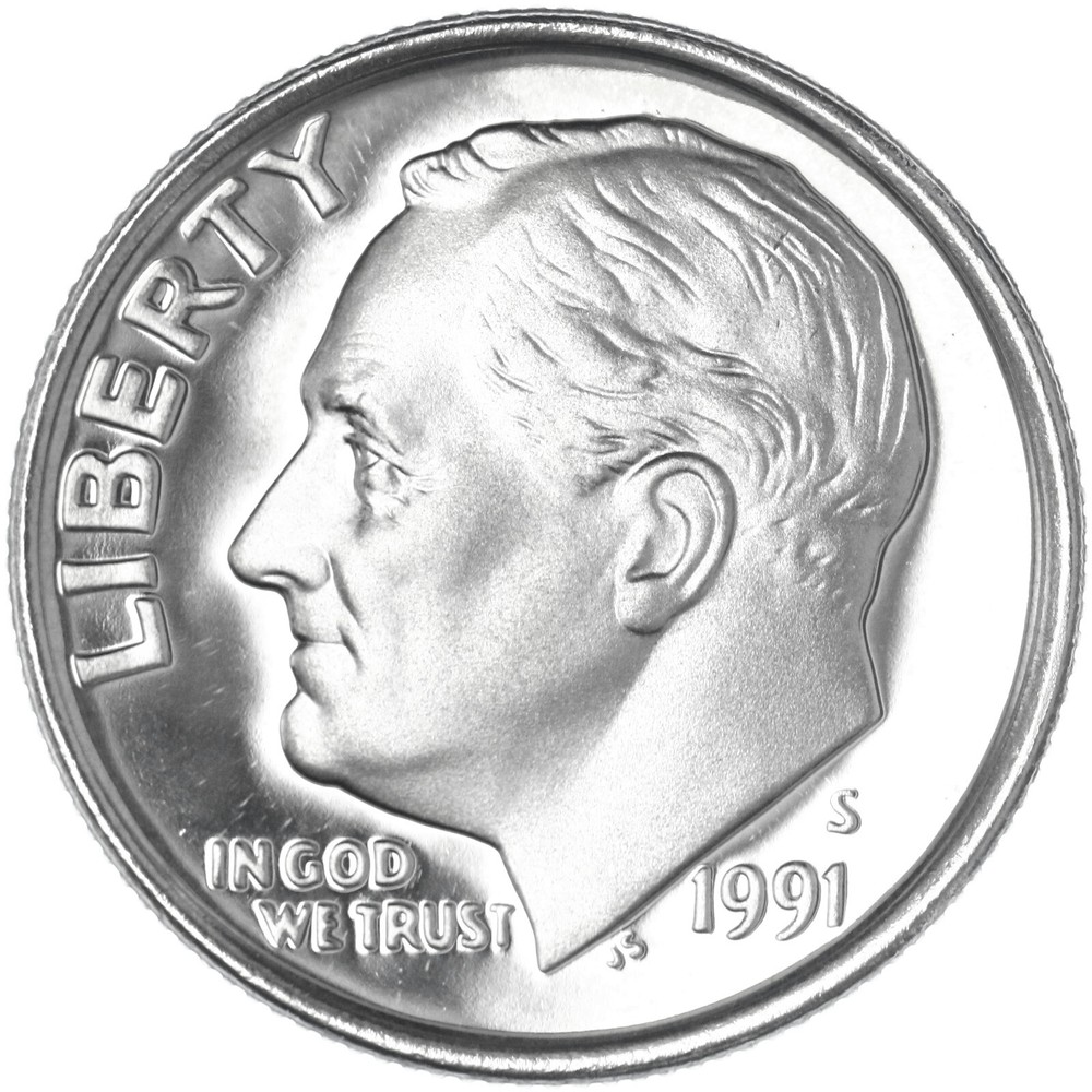 1991 S Roosevelt Dime Gem DCam Proof CN-Clad
