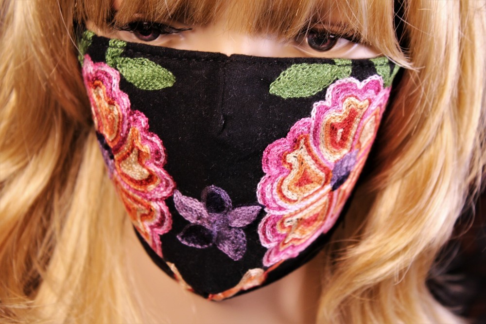 Embroidered Flower Face Mask Boho Comfortable Cotton with Adjustable Ear Loops