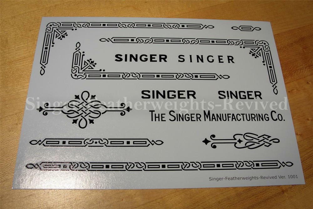 SINGER FEATHERWEIGHT BLACK PRE TRIMMED DECALS, SCREEN PRINTED (5 SETS)