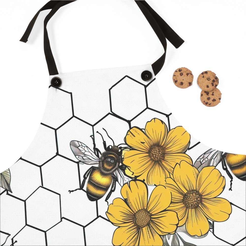 Honey Bee Flower Hive poly twill durable Apron (AOP)