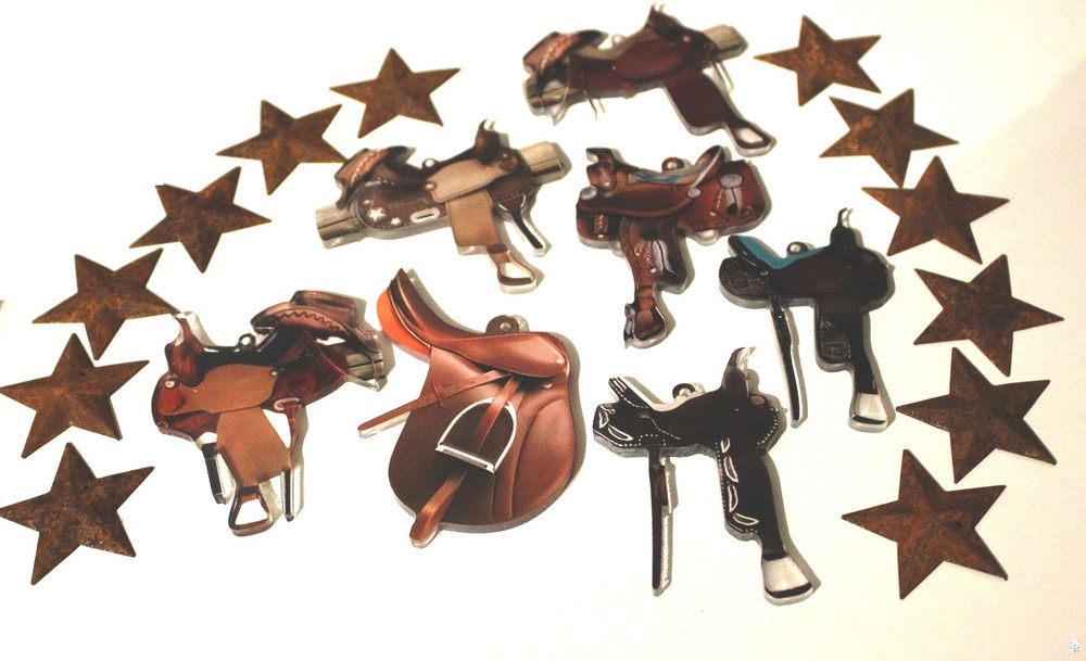 Rustic Craft Pieces - 12 Five Point Rusty Stars and 7 Wood Saddle Pcs.