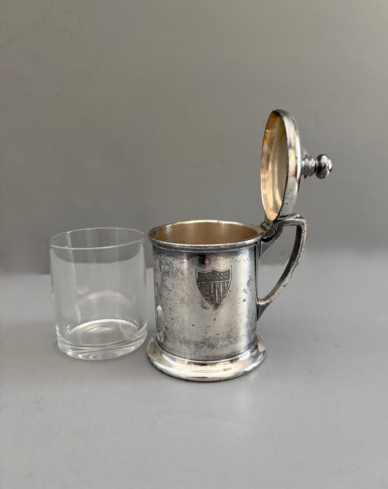 Silver Plated Condiment / Mustard Pot with Glass Insert